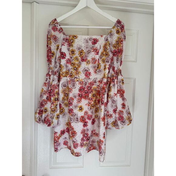 Wayf Somerset Puff Sleeve Daisy Floral Print Eyelet Mini Dress XS NWT - Picture 2 of 12